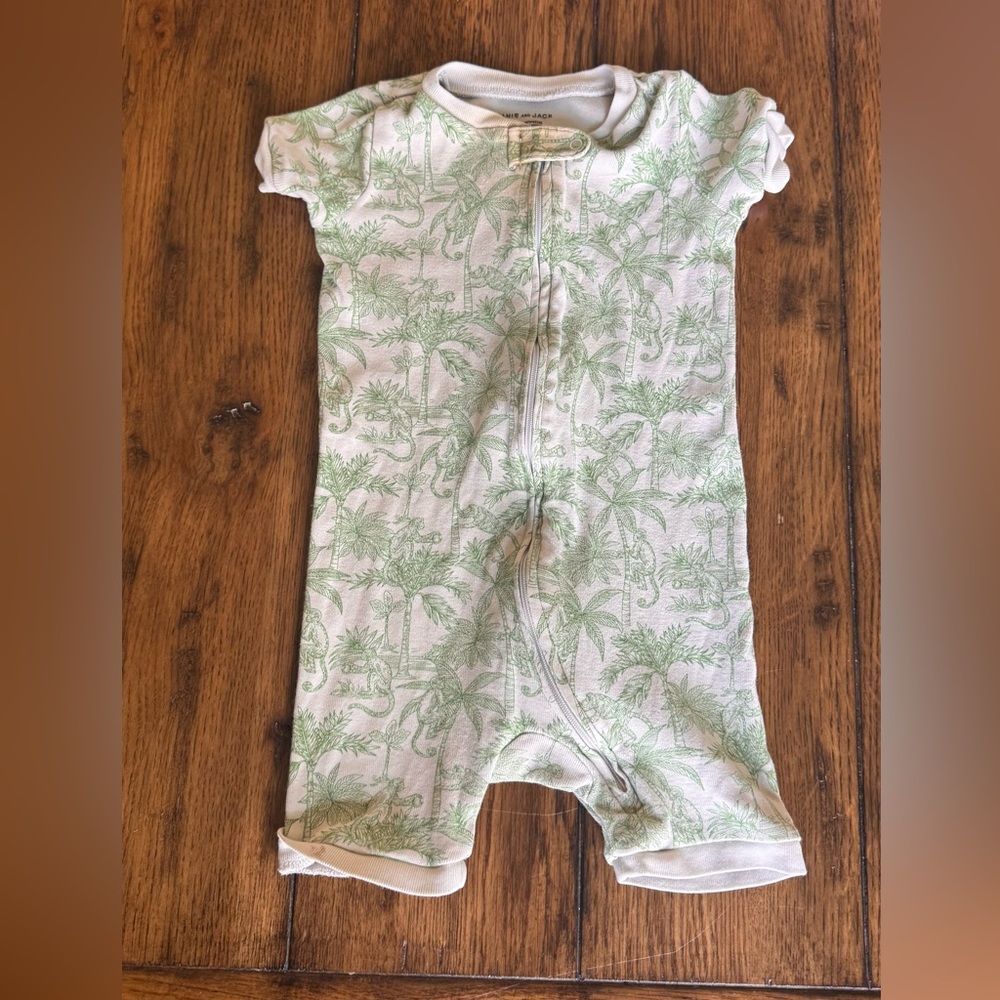 Janie and Jack Green Palm Toile Print Baby Romper
